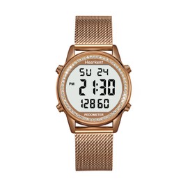 Hearkent Women's Pedometer Watch Sports Watch with Calorie Counter, Walking Step Fitness Tracker, Large Digital Display Waterproof Wrist Watch(Crystal Brown)