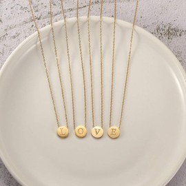 CIUNOFOR Necklace Gold Plated Round Disc Initial Necklace Engraved Letter Necklace with Adjustable Chain Pendant Enhancers for Women (C)