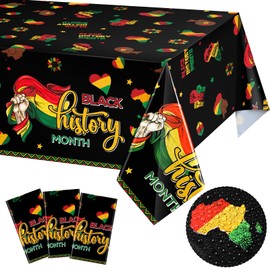 3 Pack Black History Month Tablecloth Decorations Afro African American February Table Cloth Rectangular Plastic Disposable African American Table Cover Decor for Holiday Party Table, 54 x 108 Inch