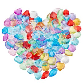 SOFPLATE 150Pcs Acrylic Diamond Gems Pirate Gems Treasure Chest Plastic Jewel Bulk Heart Round Faux Bling Gem Diamonds Crystals Plastic Gemstones for Vase Filler Pirate Crafts Party Favors Home Decor