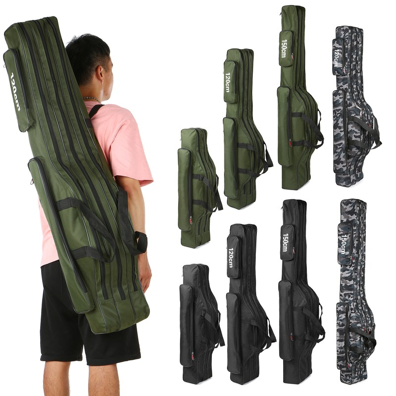3 Layers Fishing Pole Bag Portable Folding Rod Carry Case