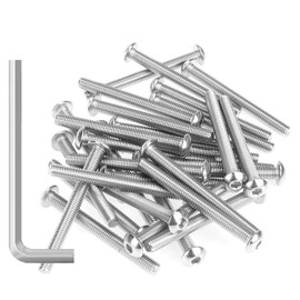 35 Pieces M5 x 50mm Button Head Socket Cap Screws, Thread Pitch 0.8mm, Sutemribor M5 Screws, 304 Stainless Steel, Fully Threaded, Silver