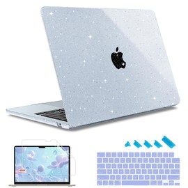 May Chen Compatible with M4 MacBook Air 15 inch Case 2025 2024 2023 A3241 A3114 M3 A2941 M2 with Liquid Retina Display & Touch ID, Plastic Hard Shell with Keyboard Cover - Blue Glitte