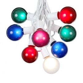 100 Foot G50 Outdoor Patio String Lights with 125 Multi Globe Bulbs – Indoor Outdoor String Lights – Market Bistro Café Hanging String Lights – C9/E17 Base - White Wire