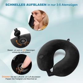 Cirorld Aeroplane Inflatable Neck Pillow, Travel Pillow, Inflatable Aeroplane, Neck Pillow, Adult Inflatable Neck Pillow, Travel with Eye Mask and Ear Plugs (Black)