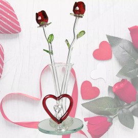 Banberry Designs Forever Rose Collection-Red Heart in Front of The Vase - Crystal Red Roses #6033