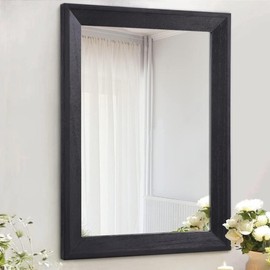 Wall Mirror Black Rectangle Rustic Wood Mirror Decorative Hanging Mirror for Bathroom Bedroom Farmhouse - Color: black, Size: 16x12 Inch