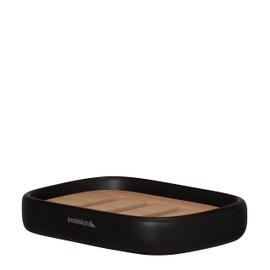 Sealskin Mind Soap Dish Cement Soap Dish with Removable Wooden Insert Black 130mm W x 25mm H x 90mm D