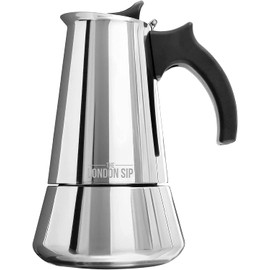 London Sip Stainless Steel Stovetop Espresso Maker Moka Pot Italian Coffee Percolator, Silver, 6 Espresso Cups