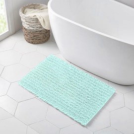 Walensee Bathroom Rug Non Slip Bath Mat (32x20 Inch Spa Blue) Water Absorbent Super Soft Shaggy Chenille Machine Washable Dry Extra Thick Perfect Absorbant Best Large Plush Carpet for Shower Floor