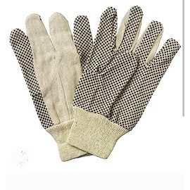 Liberty Glove & Safety 4505A - Guantes de trabajo textiles de lona de 10 onzas, algodón/poliéster con puntos de PVC negros, muñeca de punto, uso gener