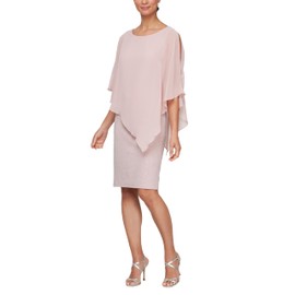 S.L. Fashions Women's Short Sheath Dress with Asymmetric Overlay, Faded Rose, 10