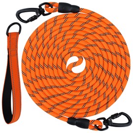 Joytale Long Leash for Dog with Removable Padded Handle, Heavy Duty Lead for Large Medium Dogs,15FT/30FT/50FT/65FT Reflective Training Leash for Play, Camping, Backyard Tie Out, Orange, 65FT