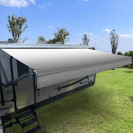 SHADEPLUS RV Awning Fabric Replacement,Camper Awning Replacement,16 oz Heavy Duty Waterproof Vinyl Universal RV Awning Replacement for All Brands Camper,Trailer, Motorhome Awnings,Grey Fade 12'2''