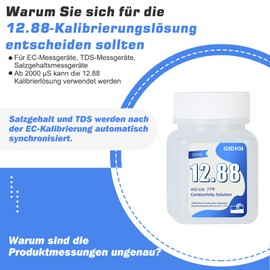 12.88 mS/cm calibration solution. The 12880 μS/cm conductivity calibration solution is suitable for the high-precision calibration of TDS meters, EC meters and salin meters