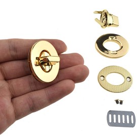 HAHIYO Twist Purse Closure Turn Locks Clip Clasps Latch Easy Install with Online Instructions Picture for Wallet Briefcase 1.4 Inch Length Metal Sturdy Gold 2 Sets with Washers