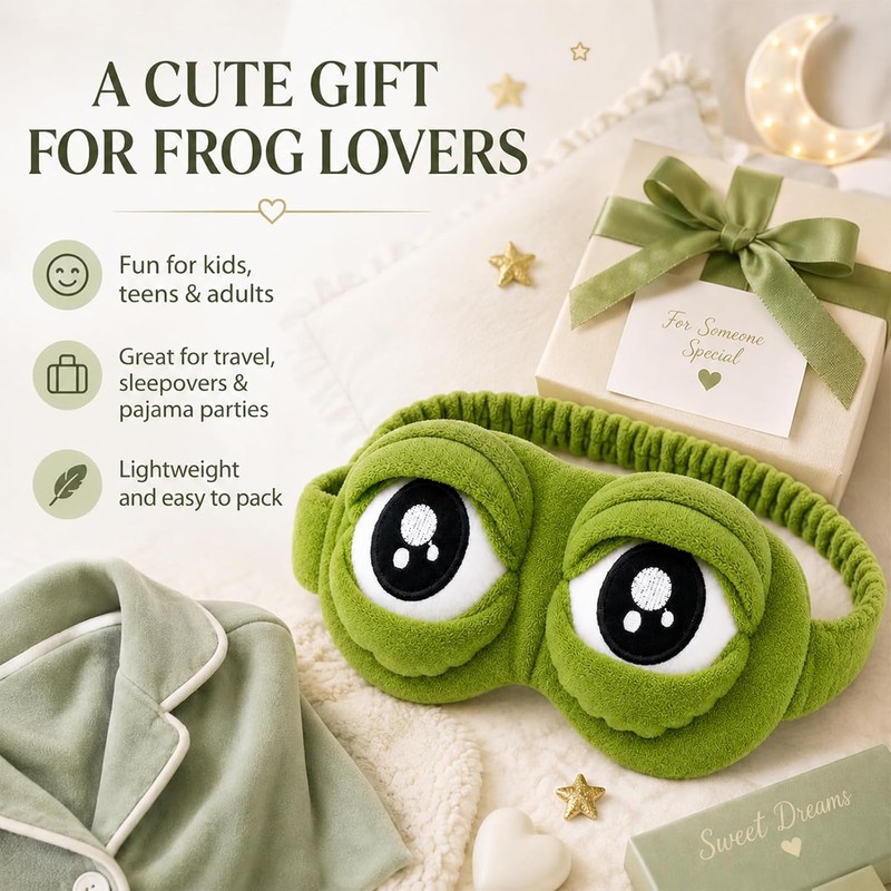 3D Frog Sleep Mask, Funny Cute Frog Eye Mask, Soft