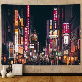Emwnodti Japanese City Tapestry Wall Hanging, Tokyo Night View Japan Street Scene Cityscape Print Wall Tapestries, Asian Japanes Anime Wall Decor Tapestry for Bedroom Dorm Home Offiece