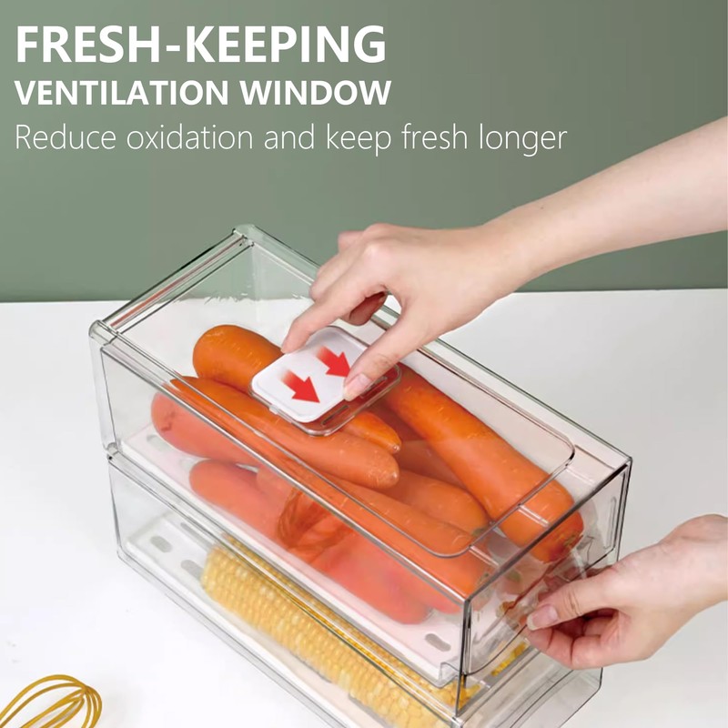 2 Pack Fruit Storage Containers for Fridge with Drain Board,