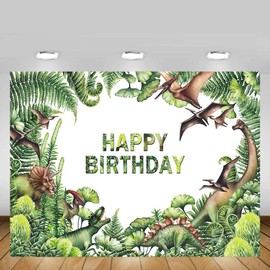 MEHOFOTO Dinosaur Photography Studio Backdrop Safari Jungle Green Leaves Kids Birthday Party Decoration Banner Backdrop for Photography 7x5ft