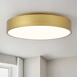 POLITAMP Modern Gold Flush Mount Ceiling Light Fixture,Contemporary 3-Light Round Ceiling Lights with White Acrylic Shade for Hallway,Foyer,Entryway,Closet, Bedroom,Kitchen(15.8")