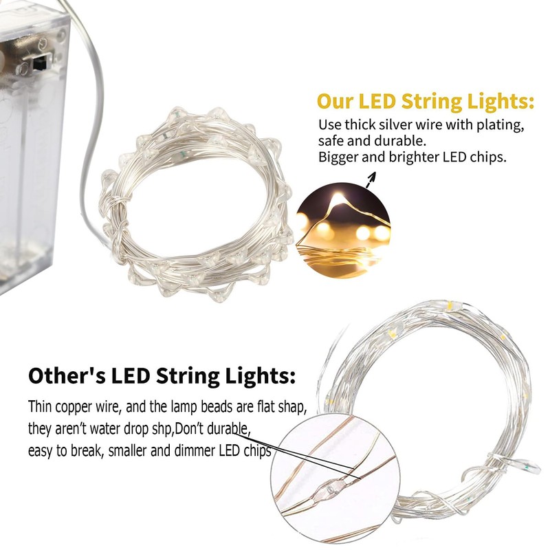 2PCS LED Fairy Lights 16ft 50 LED Twinkle String Lights