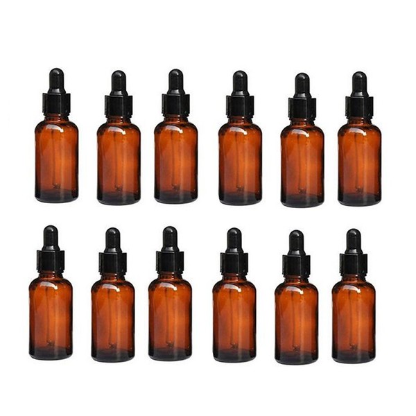 Pack of 12 20 ml 0.67 oz empty refillable ambe glass essential oil bottle container with glass pipette dropper