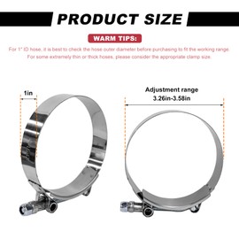 JUSTTOP 2PCS 3 Inch T-Bolt Hose Clamp, Adjustable 83-91mm Clamp Range for 3" Hose ID, Stainless Steel Heavy Duty Pipe Clamps for Turbo Intake Intercooler, Car Accessories