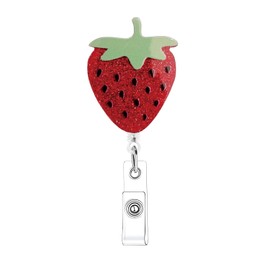 Funny Strawberry Badge Reel Retractable Acrylic Alligator Badge Clip Cute Nurse Badge Reel Holder Nurse Doctor Name Tag Badge Clip for Office Worker ID Card Decor