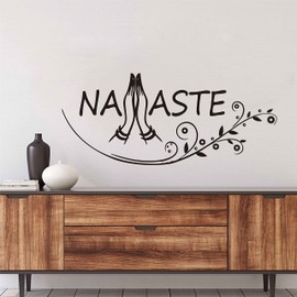 Namaste Decal Sticker Hinduism Yoga Meditation Room Living Room Bedroom Yoga Studio Decor BA612 (Black)