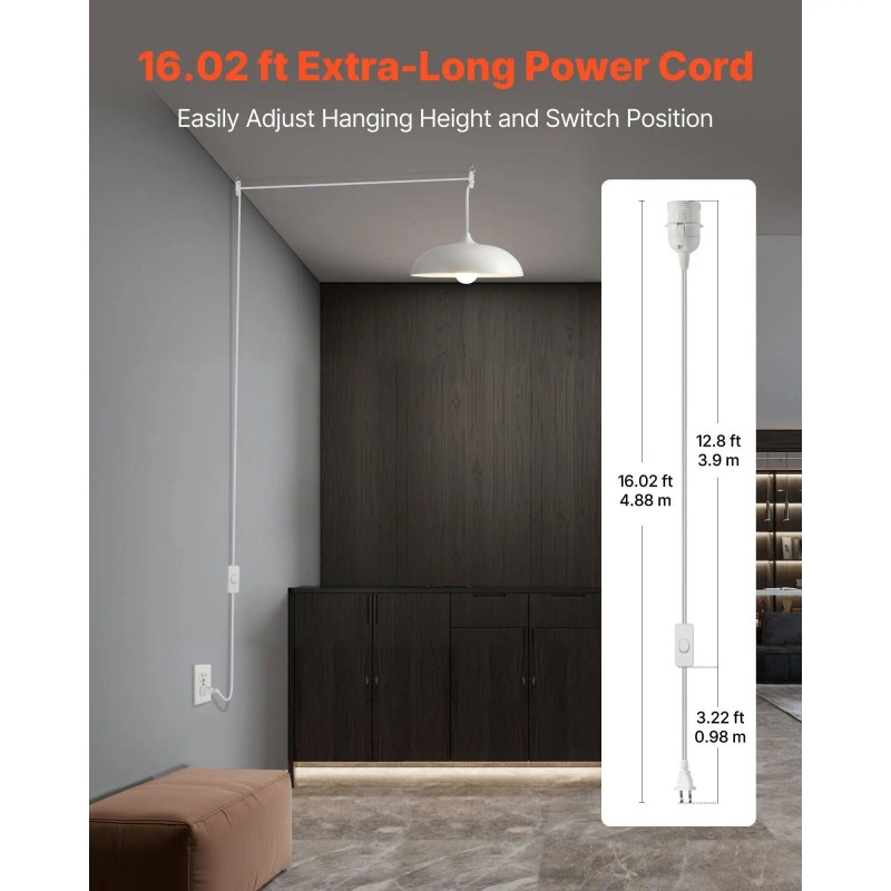 Hanging Light Cord Kit 16ft E26 Lamp Socket With On