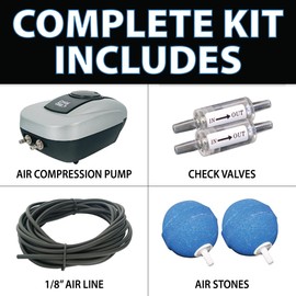 CrystalClear PondAir 2, Complete Aeration Kit, Whisper Quiet Water Garden Oxygenation Bubbler System Adds Oxygen to Koi & Fish Ponds, Outdoor Aerator Compressor Pump, Tubing & 2 Air Submersible Stone