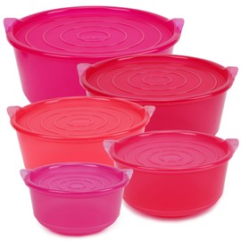 ANJUKE 5PCS Mixing Bowls Set, BPA-Free Plastic PP 100% Leakproof with Lids, 700ML-4400ML Microwave & Dishwasher Safe, Gradient Purple Pink for Baking, Salad, Dough Kneading, Meal Prep, Marinating
