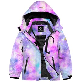 GEMYSE Girl's Waterproof Ski Snow Jacket Fleece Windproof Winter Jacket with Hood(Watercolor Purple,8)