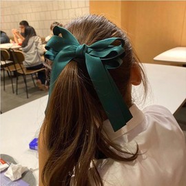 Sttiafay Bow Hair Ribbons for Women Large Satin Bow Hair Barrettes Silky Satin Hair Bow Clips Green Bowknot Hair Clip Long Tail Bow Hair Accessories French Hair Ribbon Barrettes Headpieces