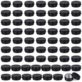 64 Pack 0.5 oz Round Lip Balm Tin Containers Salve Tins Aluminum Cosmetic Sample Containers with Screw Lid Small Metal Storage Jars Travel Empty Tin Cans for Salves, Candles, Cream, Cosmetics(Black)