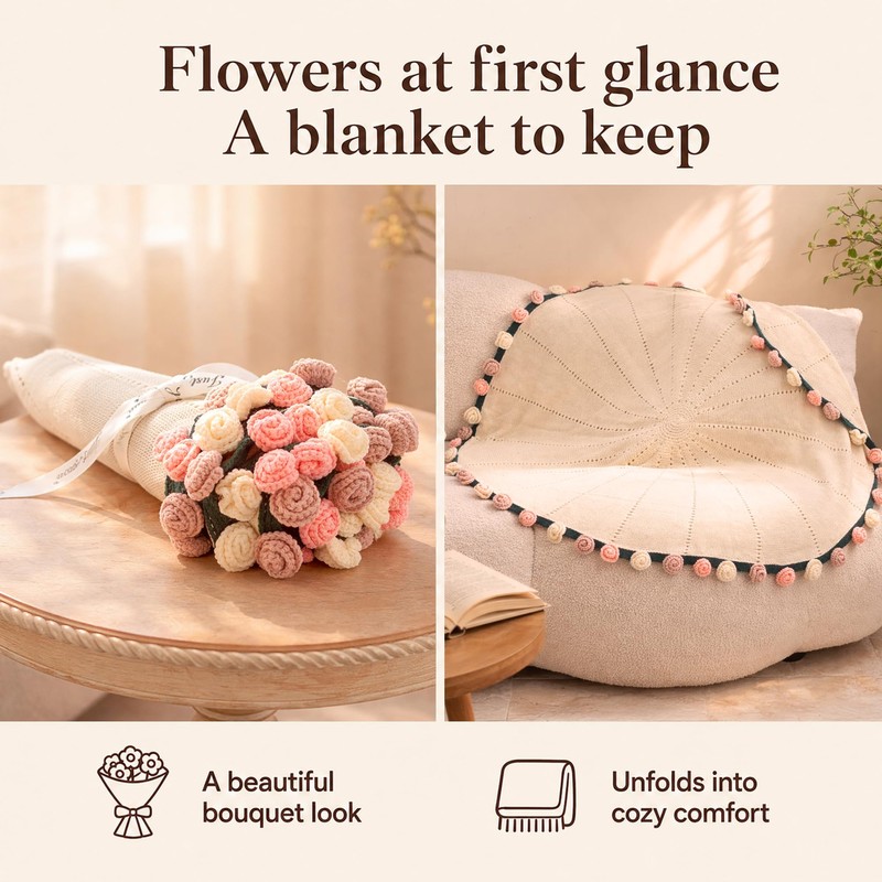 Care Package for Women with Flower Bouquet Blanket, Get Well