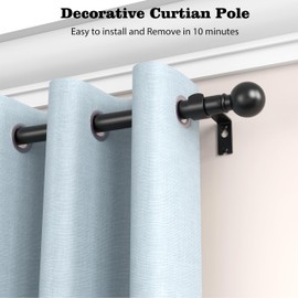 2 Pack Curtain Rods for Windows 18 to 48 Inches, Adjustable Length, 6/8 Inch, 100% Mental, Matte Black, Never Bend, Thick Strong Telescoping Single Drapery Rod