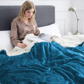 Imperial Rooms Sherpa Fleece Blanket Bed Throws Blankets For Sofas Soft Fluffy Thick Blanket Reversible Microfiber Throw (Teal, Single (130 x 150 Cm))