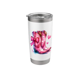 Pink Cowgirl Valentine Boots and Coquette Bow with Hearts Stainless Steel Insulated Tumbler