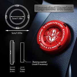 Tybasthe Rotary Push Start Button Cover, Car Accessories Engine Start Stop Button Cover, Car Stickers Interior Decor, Motorcycle Ignition Key Switch Cover, Red