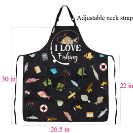 ENSIANTH Funny Fishing Apron Gifts for Fishing Lovers Fisherman Gifts Apron Fishing Boat Gifts Fish Print Apron with Pockets (2486 love fishing)