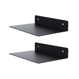 Metal Floating Shelves for Wall Mounted Set of 2, Modern Minimalist Black Book Shelf, Kitchen and Bathroom Accessories, Bedroom Living Room Home Decor 10x6 inch(25x16cm)