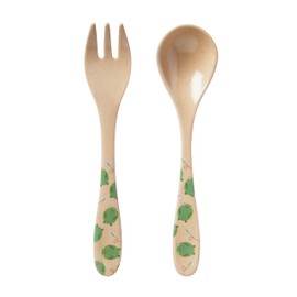 Nuby Eco-Friendly Natural Rice Husk Spoon and Fork Set- 2 Piece Set, Frog Print, 6+ Months- Fully Compostable and Biodegrable