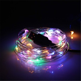 USB String Lights 5M/16.4ft 50 LEDs, USB Powered Silver Wire Micro Fairy Lights for Indoor Bedroom Wedding Christmas Party Decoration (Multicolor)