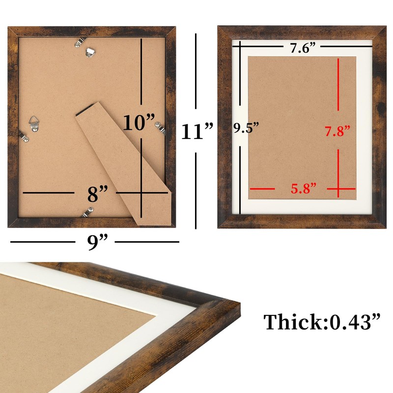 AEVETE Picture Frame 8x10 Dark Brown Photo Frames Rustic for