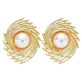 DIAMANTIO 18K Gold Plated, Vintage Gold Swirl Pearl Stud Earrings for Women – Elegant Faux Pearl Statement Earrings – Classic Jewelry for Weddings, Parties & Daily Glam