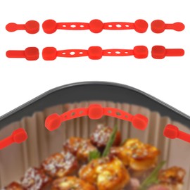 2 Set Air Fryer Magnet Silicone Buckle, Red Air Fryer Magnetic Buckles for Holding Down Parchment Paper Magnets Accessories for Preventing Disposable Paper to Burn (Round, Square)