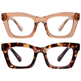 ZESAKER Oversized Square Reading Glasses for Women, Blue light Blocking Computer Readers, Fashion Spring Hinge Readers for Women (Champagne+Brown Tortoise,3.0)