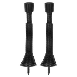sourcing map Door Stop, 2Pcs Adjustable 3" to 4-11/16" - Spring Steel Door Stopper, Flexible Door Stoppers for Bottom of Door with Rubber Bumper Tips (Black)